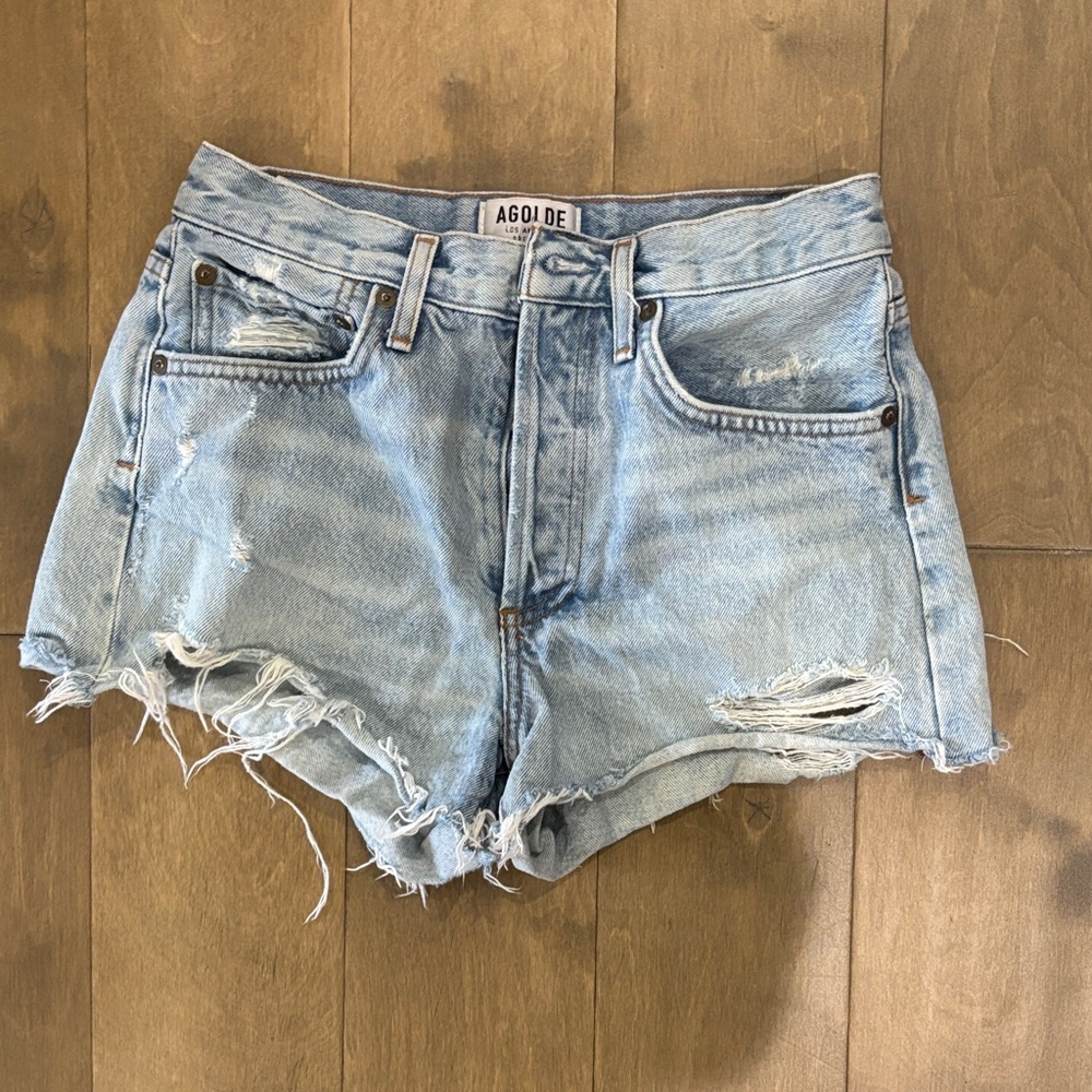 Agolde Women's Ripped Jean Shorts - Light Blue